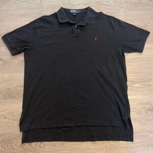 Vintage 90s Ralph Lauren Polo Shirt Large Black Red Pony Single Stitch 90s Baggy